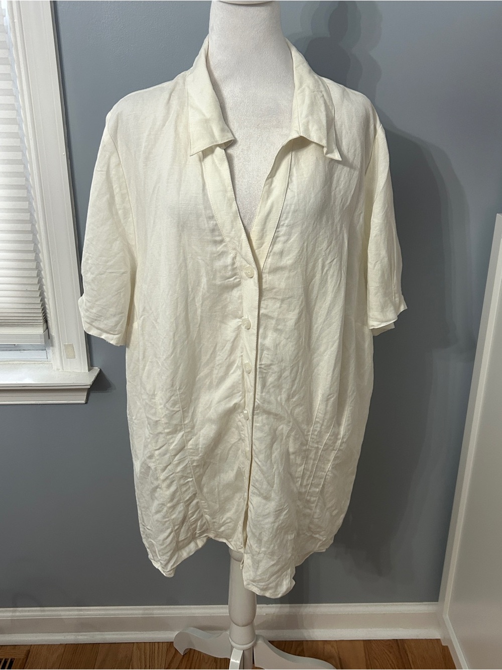 NWT Lane Bryant Size 26/28 Ivory Cream Linen Blend Button Down Tunic Top